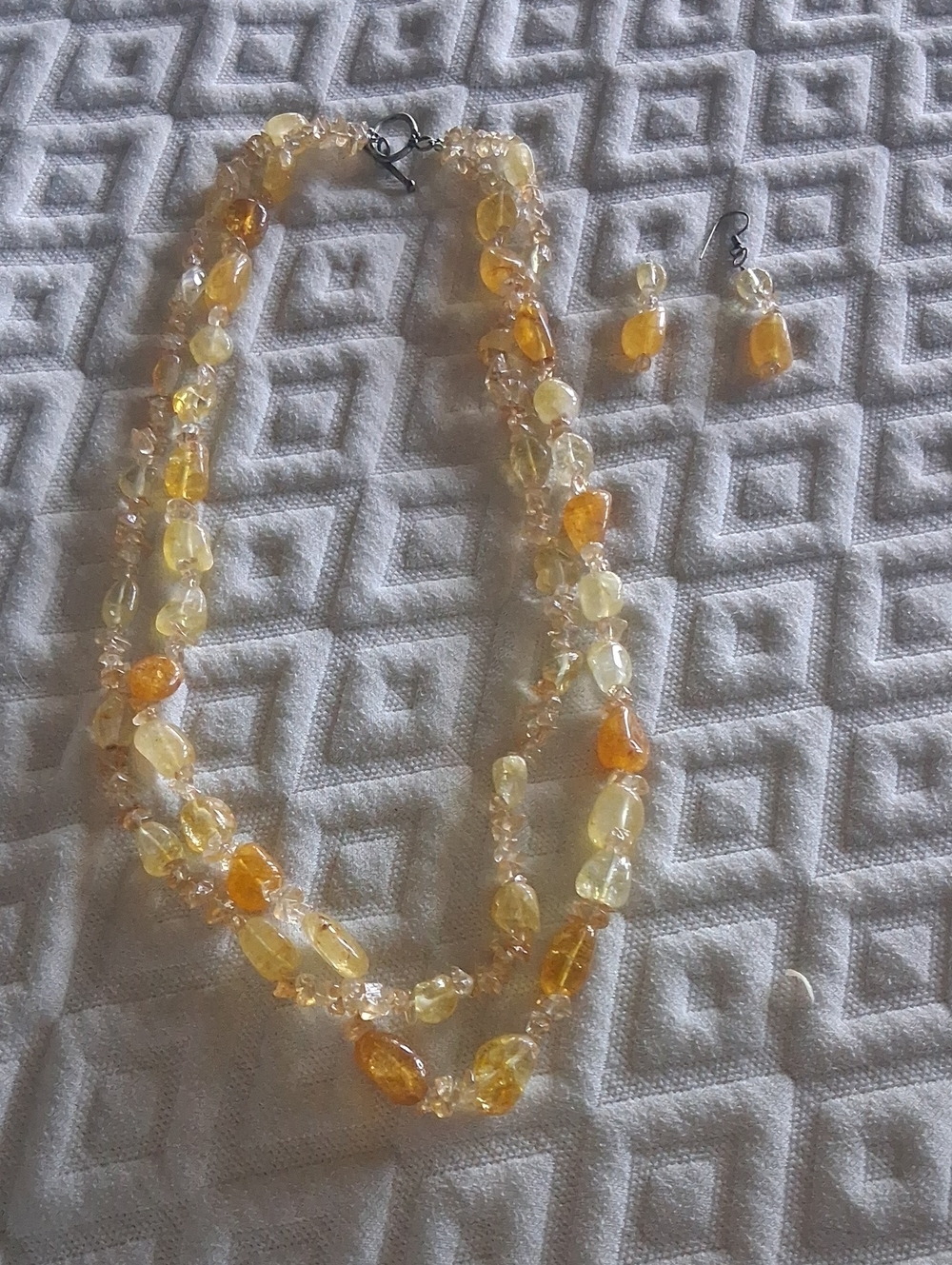 Handcrafted Yellow Amber Bead Necklace & Earrings Set